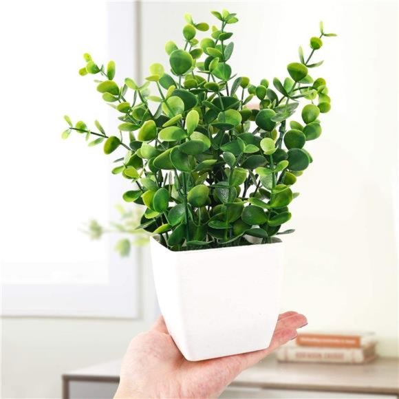 2pcs Small Fake Plants in White Planters Artificial Plants for Home Decor Indoor - Picture 3 of 6